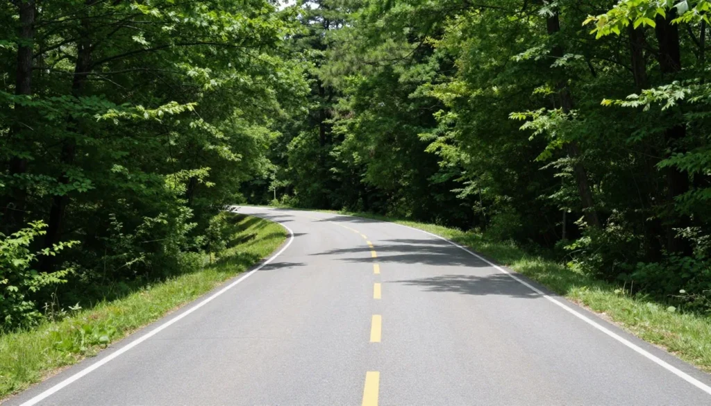 Paved park road winding through Chickasaw State Park Tennessee forest Paved park road winding through Chickasaw State Park Tennessee forest