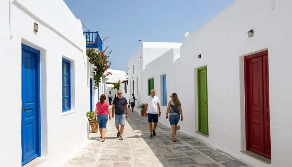 Peaceful Mediterranean island village with traditional architecture and safe walking streets