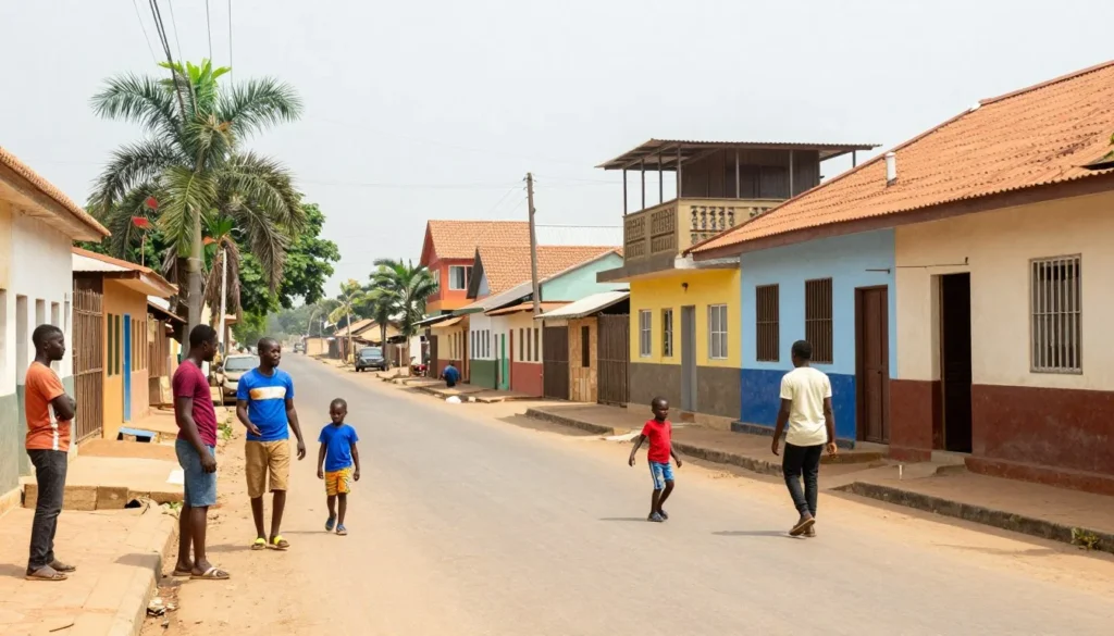 Peaceful residential street in Porto-Novo showing daily life and local culture