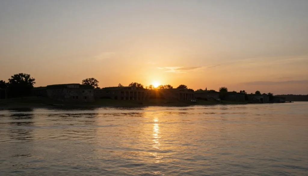 Peaceful sunset view over Mississippi River from Fort Pillow historic site Peaceful sunset view over Mississippi River from Fort Pillow historic site