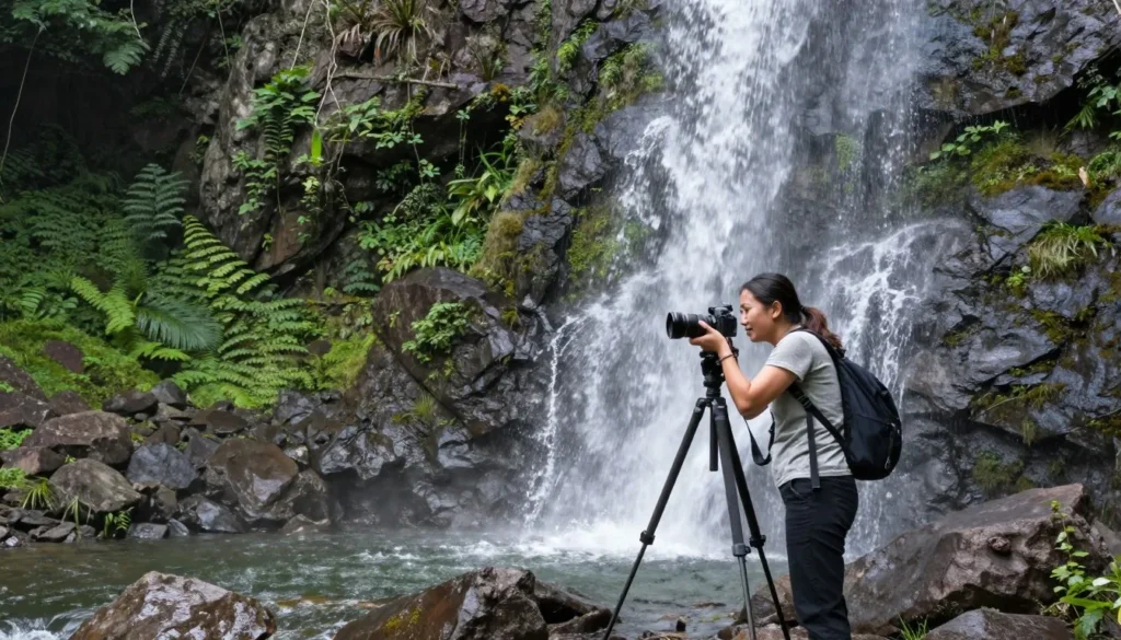 Photographer capturing Ruby Mountains waterfall