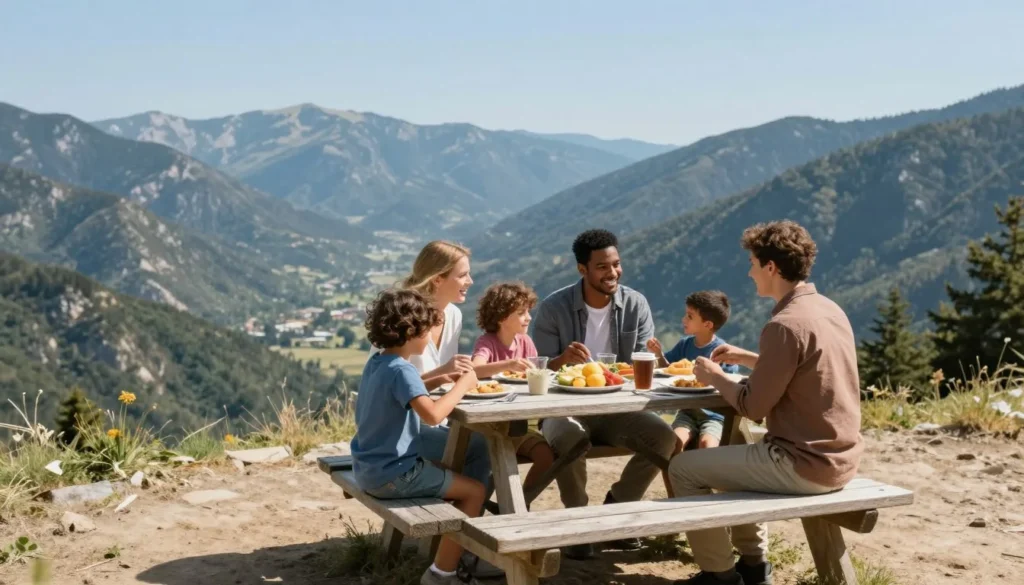 Picnic area with mountain views where families can save money on dining Picnic area with mountain views where families can save money on dining