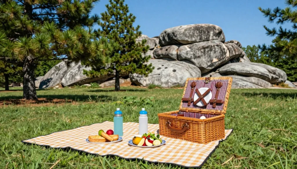 Picnic setup at Staunton State Park with mountain scenery Picnic setup at Staunton State Park with mountain scenery