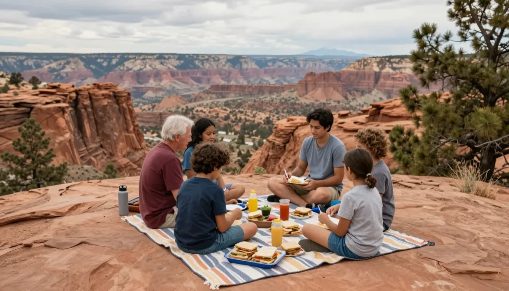 Picnic spread at scenic canyon viewpoint Picnic spread at scenic canyon viewpoint