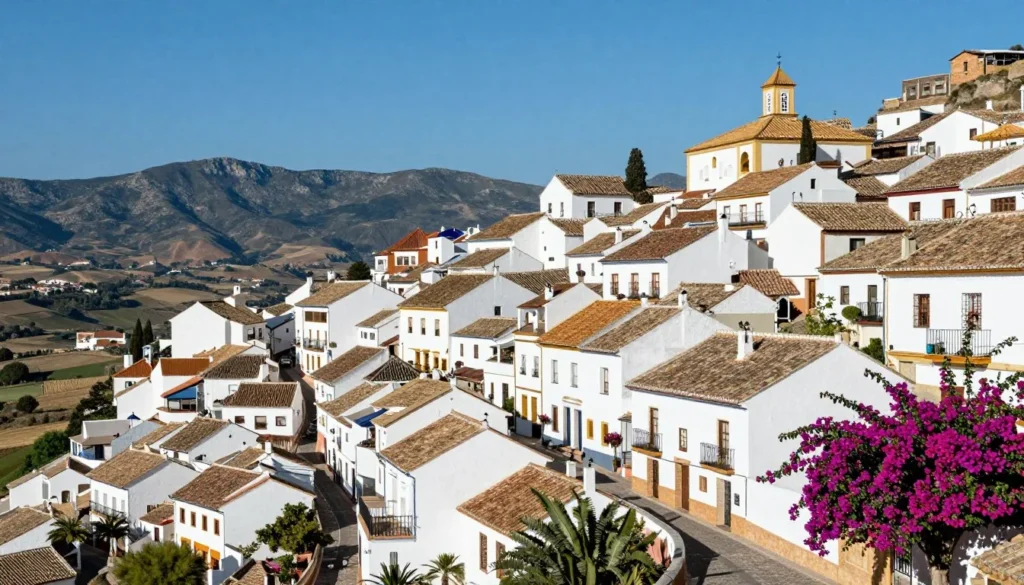 Picturesque white village on hillside in Andalusia