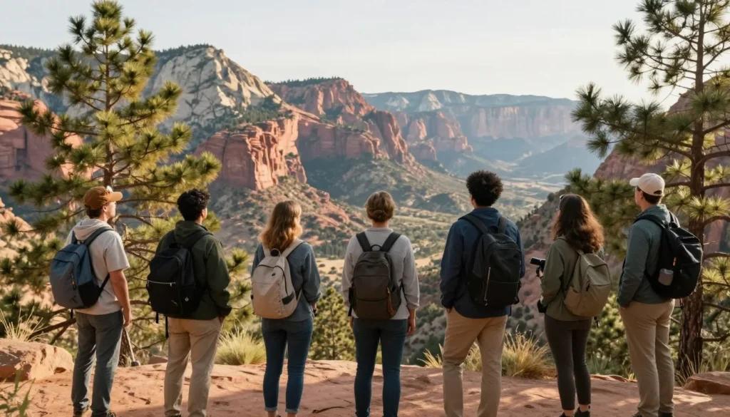 Pine Valley Mountains scenic overlook with visitors enjoying mountain views