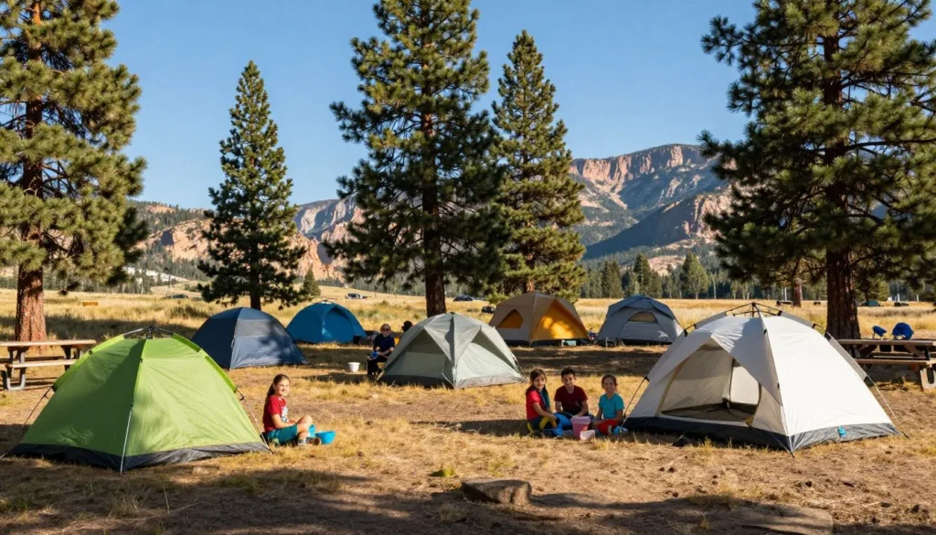 Pine Valley Recreation Area during peak summer season with families camping Pine Valley Recreation Area during peak summer season with families camping