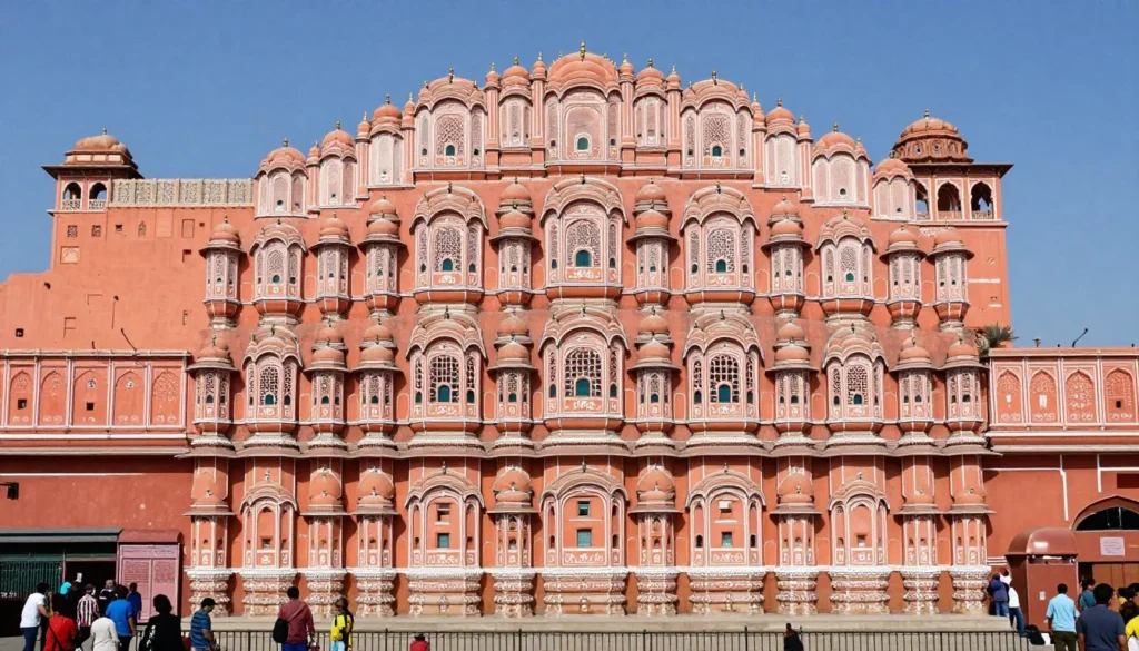 Pink city architecture of Jaipur with historic palace buildings