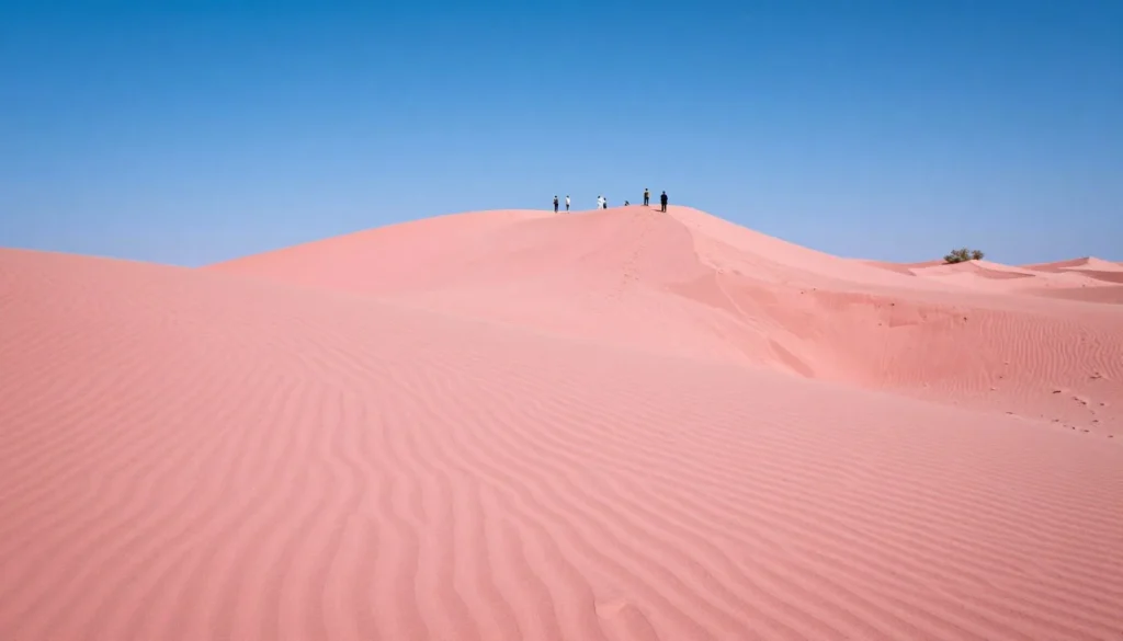 Pink sand dunes against blue sky in Utah