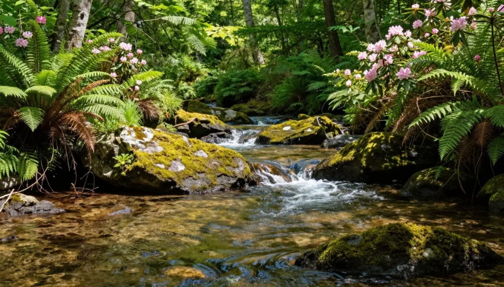 Pristine mountain stream flowing through Elk Knob State Park forest Pristine mountain stream flowing through Elk Knob State Park forest