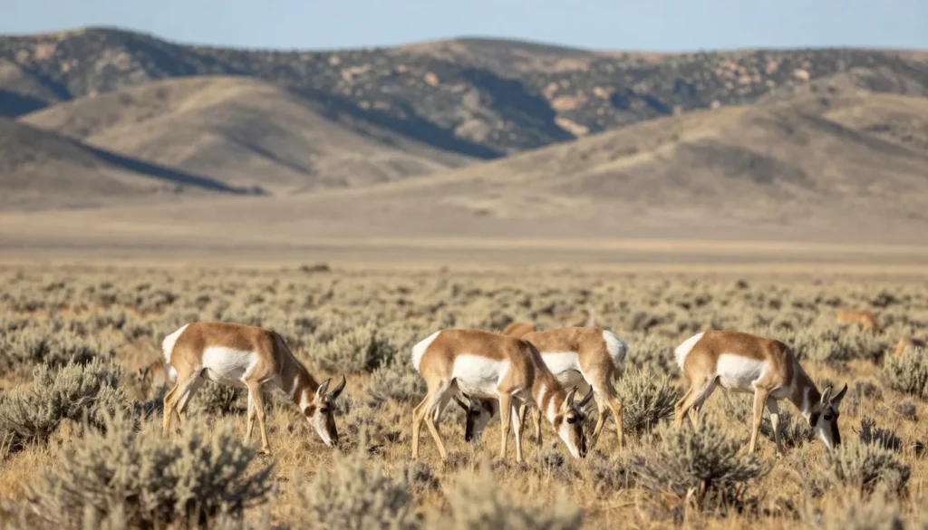 Pronghorn antelope grazing in sagebrush meadow at Sheldon Wildlife Refuge