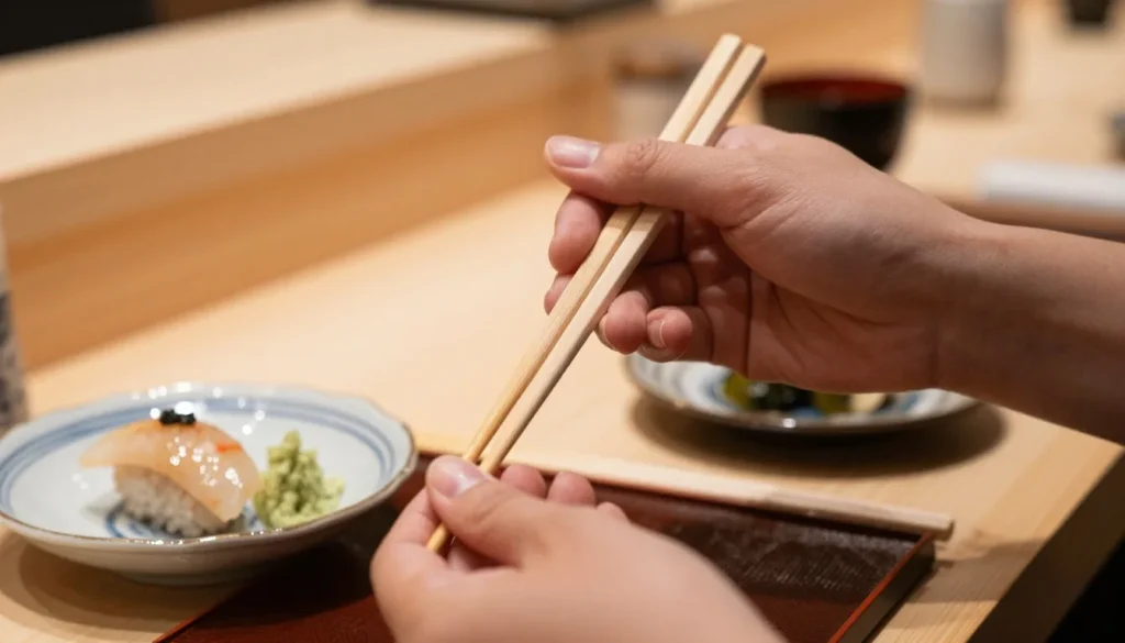 Proper chopstick use while dining at a Japanese restaurant