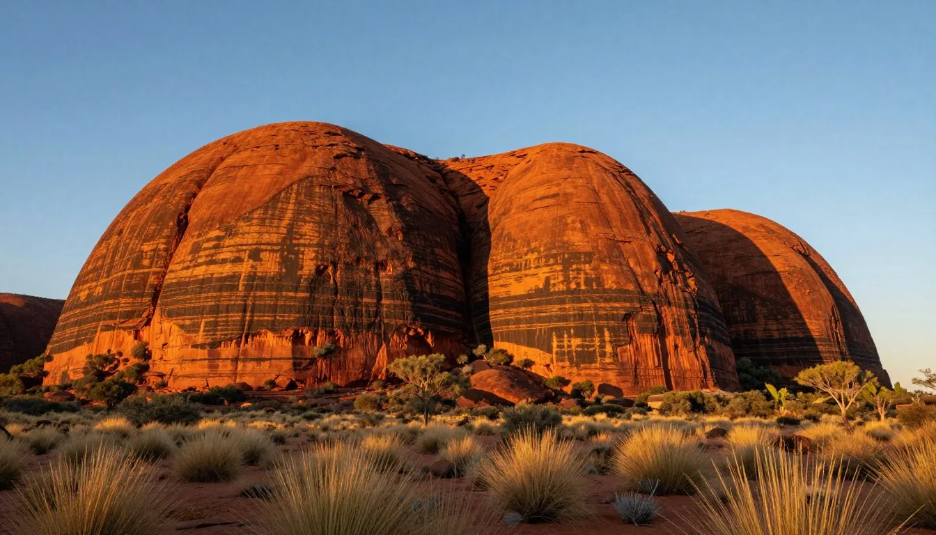 Purnululu National Park beehive domes at sunrise with orange and black striped sandstone formations