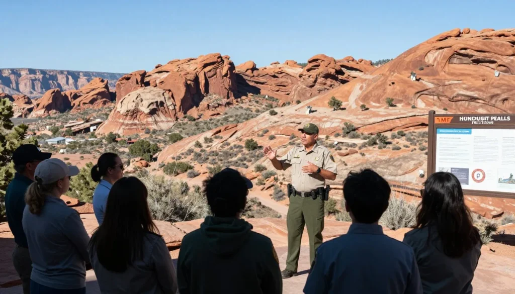 Ranger giving outdoor educational presentation to diverse group of visitors Ranger giving outdoor educational presentation to diverse group of visitors