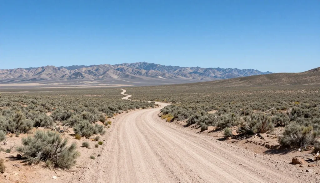 Remote desert valley landscape leading to hot springs area Remote desert valley landscape leading to hot springs area