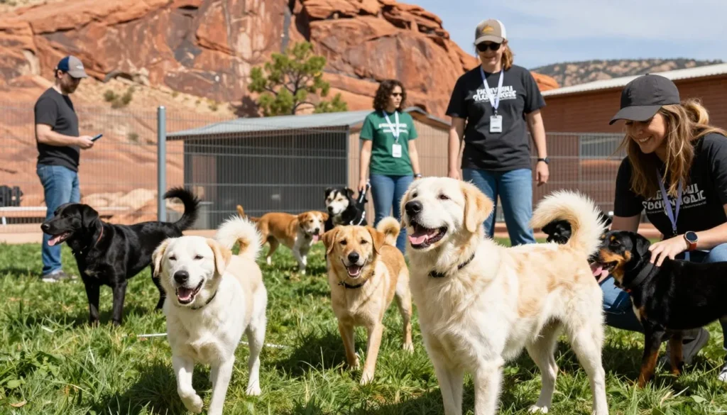 Rescued dogs playing at animal sanctuary in Southern Utah