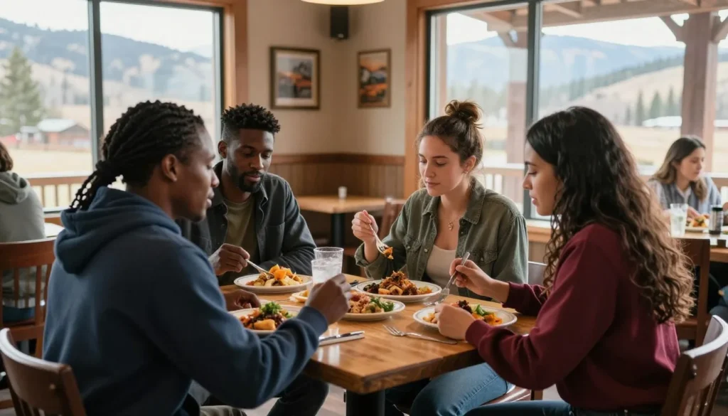 Restaurant dining scene in Glenwood Springs with diverse diners enjoying Colorado cuisine