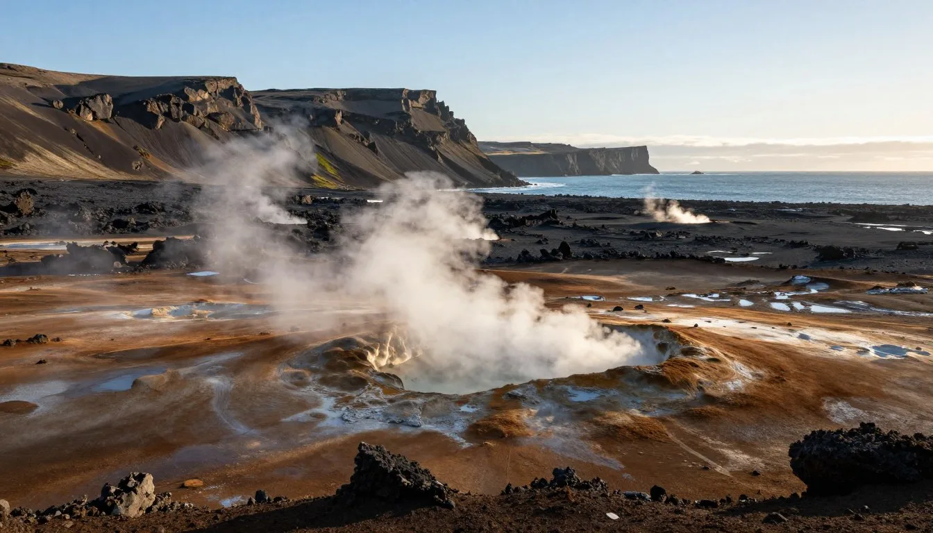 Reykjanes-Peninsula-Iceland-travel-guide-volcanic-landscape-with-steam-rising-from-hot-springs Reykjanes Peninsula Iceland travel guide volcanic landscape with steam rising from hot springs