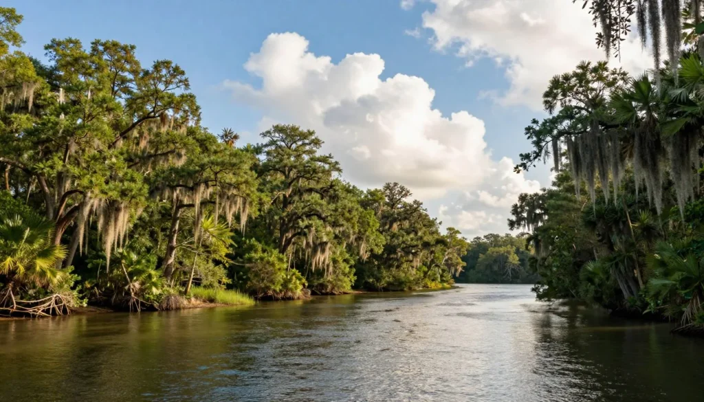 Roanoke Island coastal landscape with maritime forest and waterways Roanoke Island coastal landscape with maritime forest and waterways