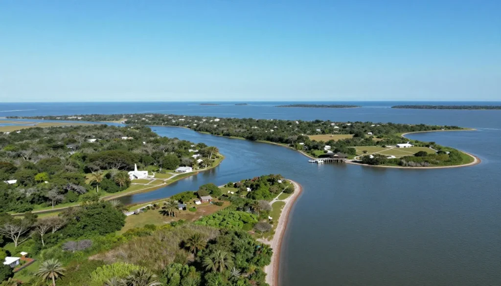 Roanoke Island coastal landscape with waterfront views and lush vegetation Roanoke Island coastal landscape with waterfront views and lush vegetation