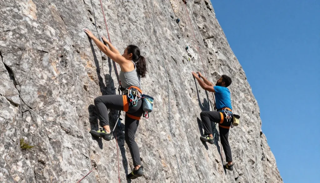 Rock climbers on Crowders Mountain cliff face Rock climbers on Crowders Mountain cliff face
