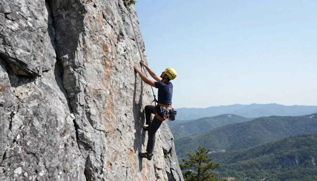 Rock climbers on mountain cliff face Rock climbers on mountain cliff face