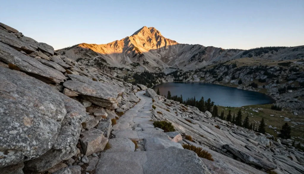 Rocky trail leading toward Twin Lakes basin beneath Sunlight Peak Rocky trail leading toward Twin Lakes basin beneath Sunlight Peak