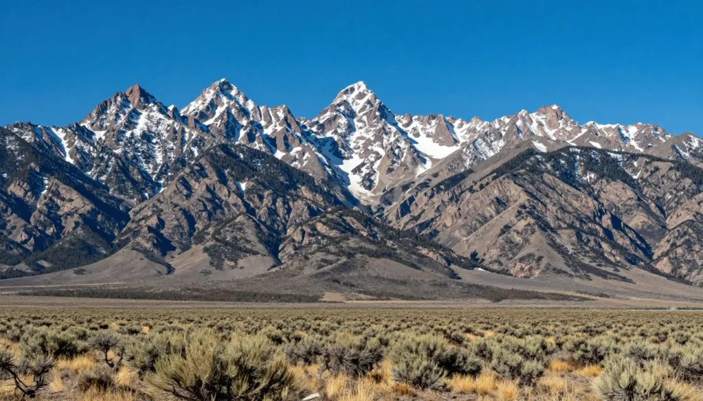 Ruby Mountains Nevada scenic view with high peaks and valley below Ruby Mountains Nevada scenic view with high peaks and valley below
