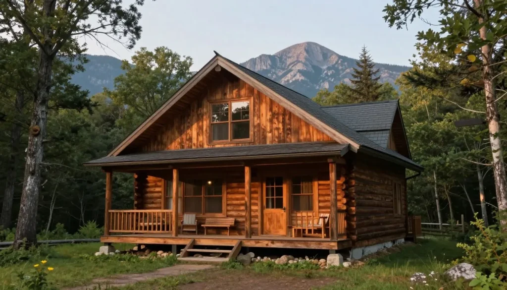 Rustic mountain cabin nestled among trees with mountain views Rustic mountain cabin nestled among trees with mountain views