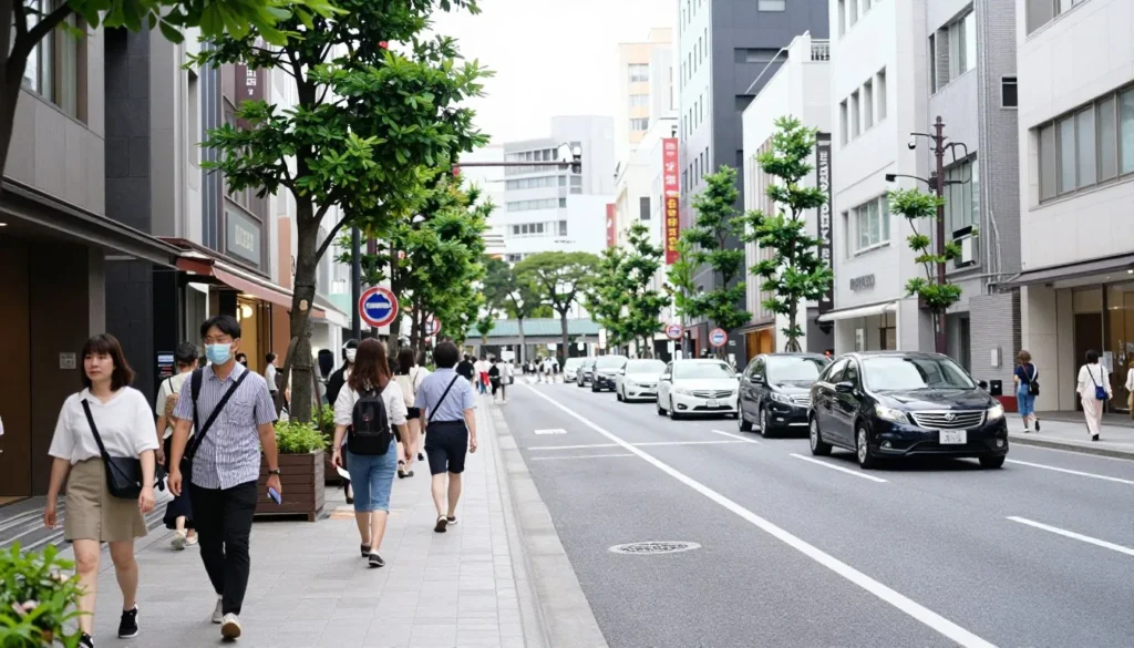 Safe and welcoming Japanese city street scene in Hyogo Safe and welcoming Japanese city street scene in Hyogo