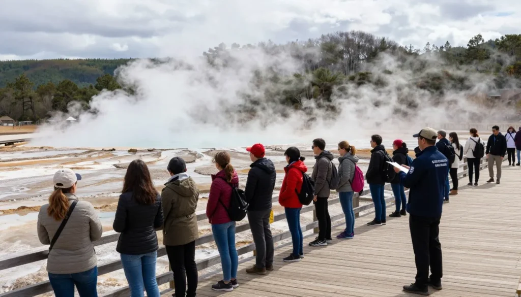 Safe geothermal area viewing on marked boardwalk