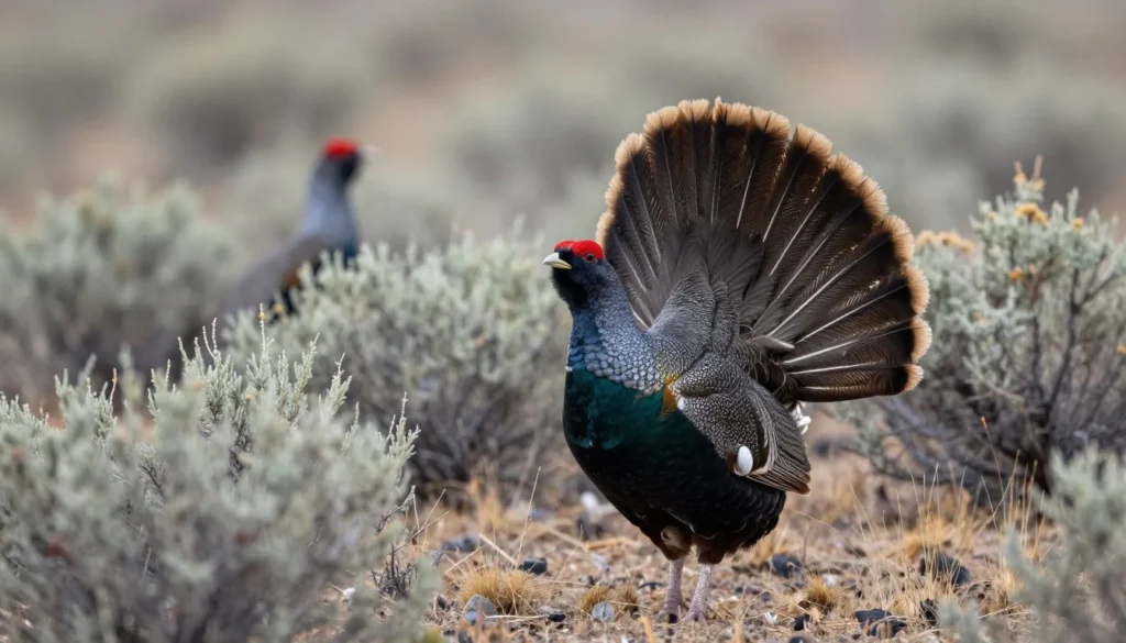 Sage grouse on display at lek in sagebrush habitat