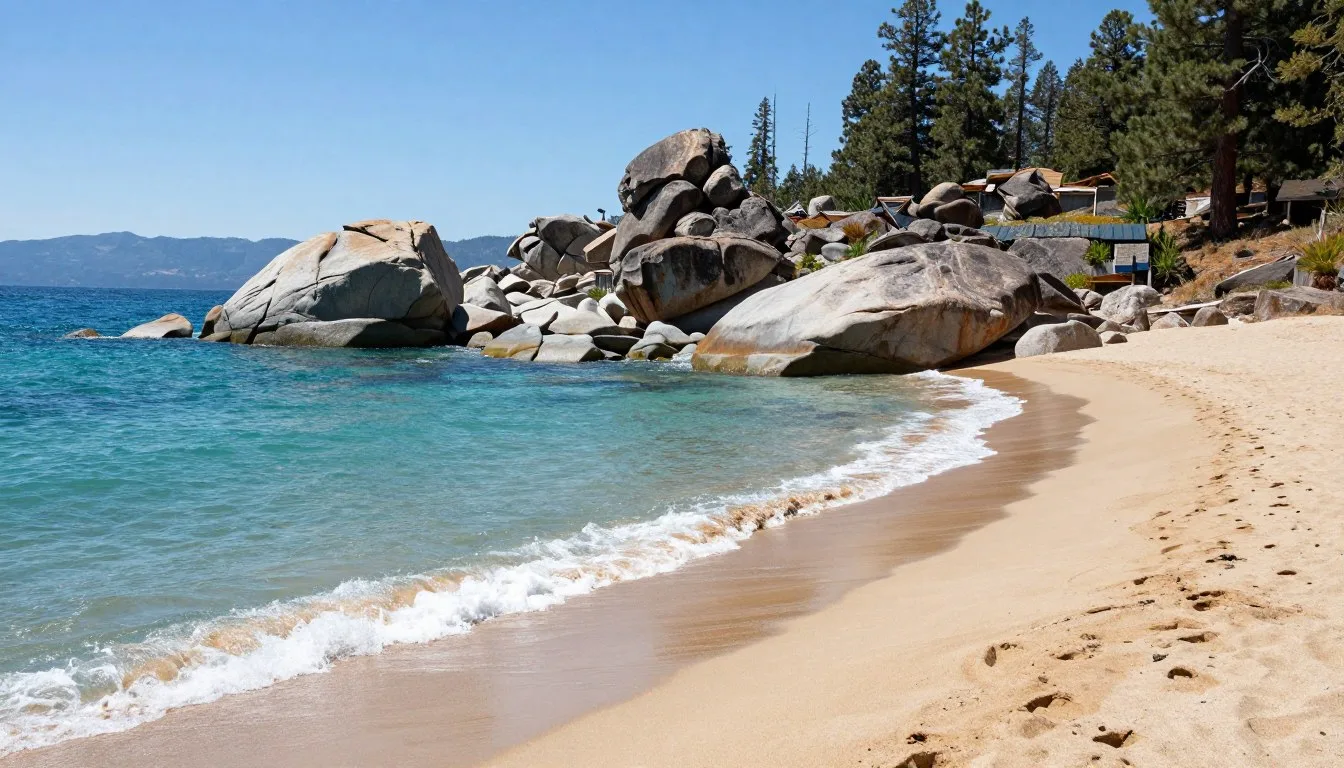 Sand-Harbor-Beach-Nevada-shoreline-with-crystal-clear-turquoise-water-and-granite-boulders Sand Harbor Beach Nevada shoreline with crystal clear turquoise water and granite boulders