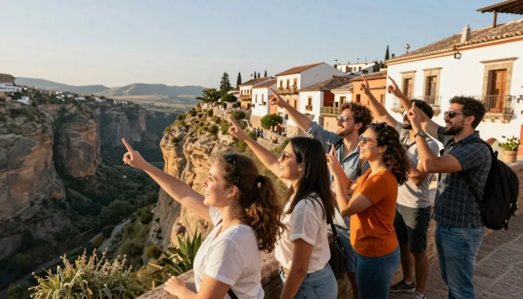 Satisfied tourists enjoying Cuenca's old town atmosphere and scenic views
