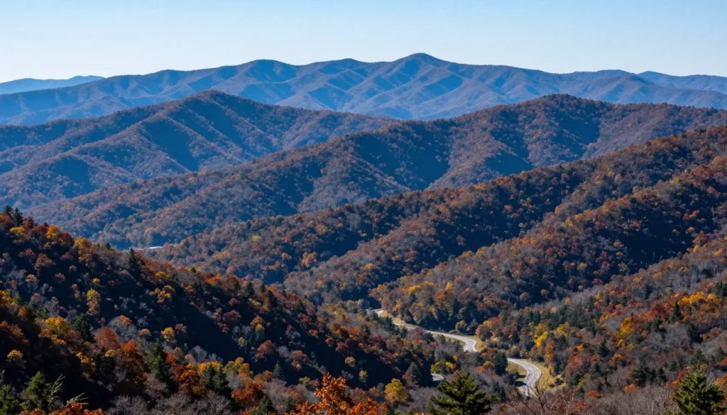 Scenic Blue Ridge Parkway vista with mountain layers and autumn colors Scenic Blue Ridge Parkway vista with mountain layers and autumn colors