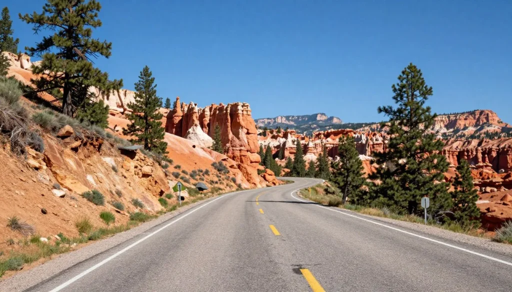 Scenic Highway 12 winding through colorful rock formations