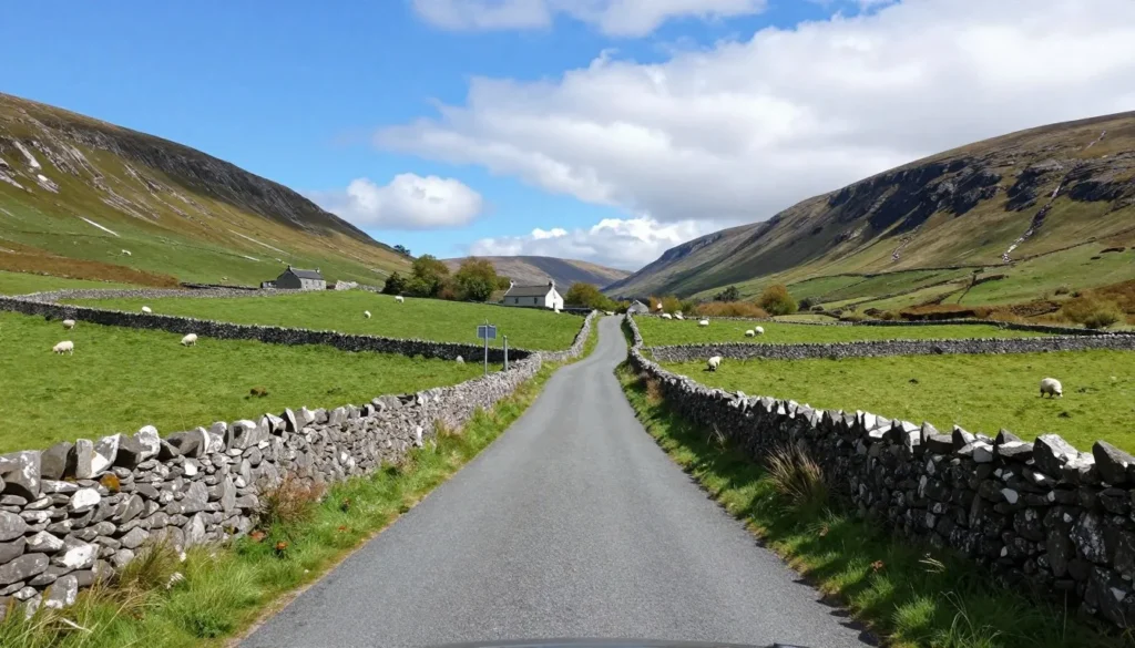 Scenic Irish countryside road leading through County Donegal toward Glenveagh National Park