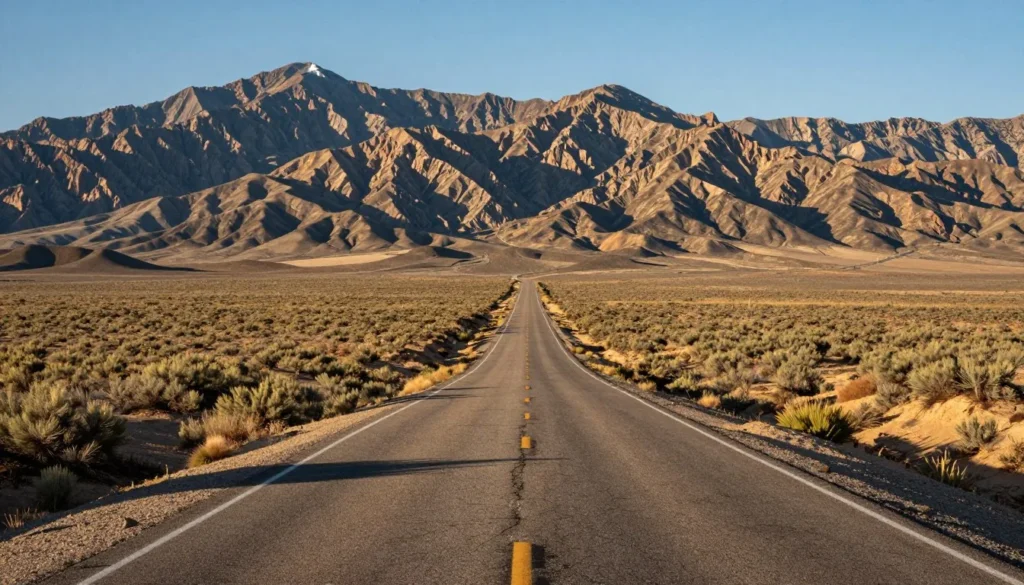 Scenic Nevada highway approaching mountain recreation area Scenic Nevada highway approaching mountain recreation area