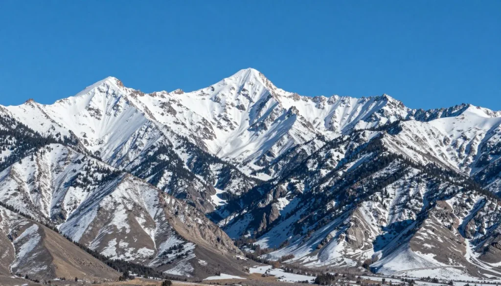 Scenic Ruby Mountains landscape with snow-covered peaks and valleys Scenic Ruby Mountains landscape with snow-covered peaks and valleys