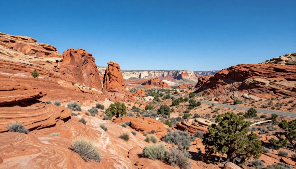 Scenic Southern Utah desert landscape with red rock formations