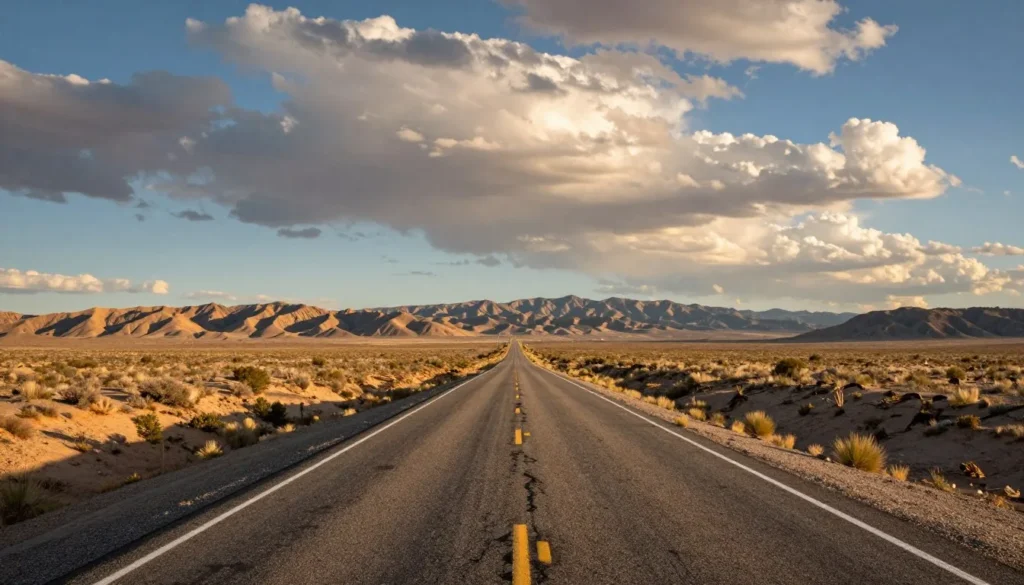 Scenic Utah desert highway leading toward Meadow Hot Springs area Scenic Utah desert highway leading toward Meadow Hot Springs area