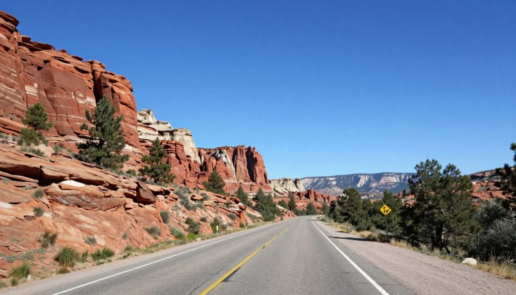 Scenic Utah highway approaching Panguitch with red rock formations
