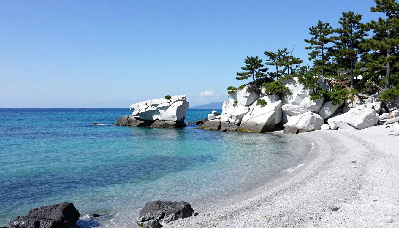 Scenic coastal view of Iwate Prefecture with dramatic rock formations and blue ocean waters