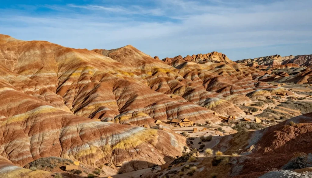 Scenic landscape view of San Rafael Swell showing dramatic rock formations and desert scenery Scenic landscape view of San Rafael Swell showing dramatic rock formations and desert scenery
