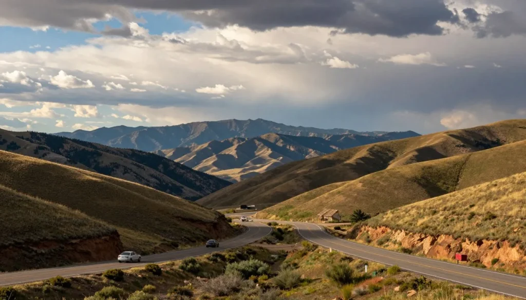 Scenic mountain road leading through Heber Valley to Midway Utah