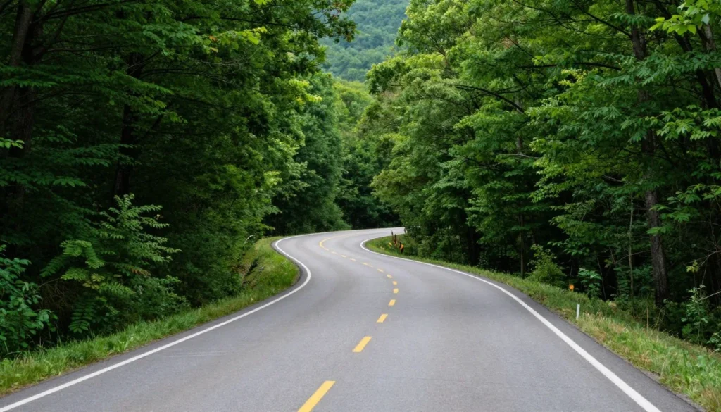 Scenic mountain road winding through Holston Mountain Tennessee forest Scenic mountain road winding through Holston Mountain Tennessee forest