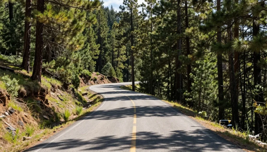 Scenic mountain road winding through pine forest on Markagunt Plateau