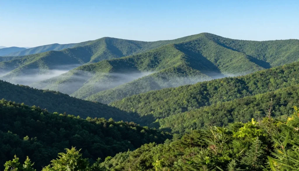 Scenic mountain view near Cullasaja Gorge with blue ridge mountains in background Scenic mountain view near Cullasaja Gorge with blue ridge mountains in background