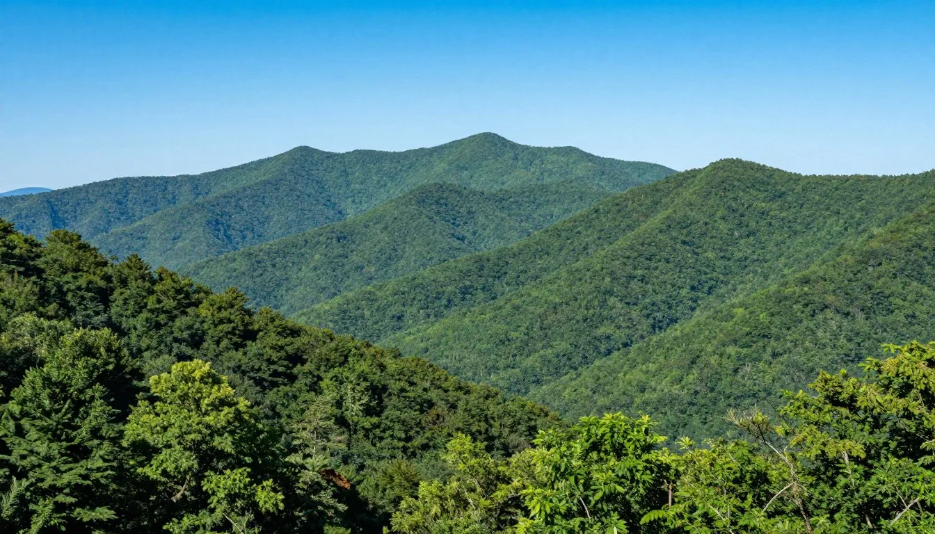 Scenic mountain view of Huckleberry Island Tennessee area with Smoky Mountains backdrop
