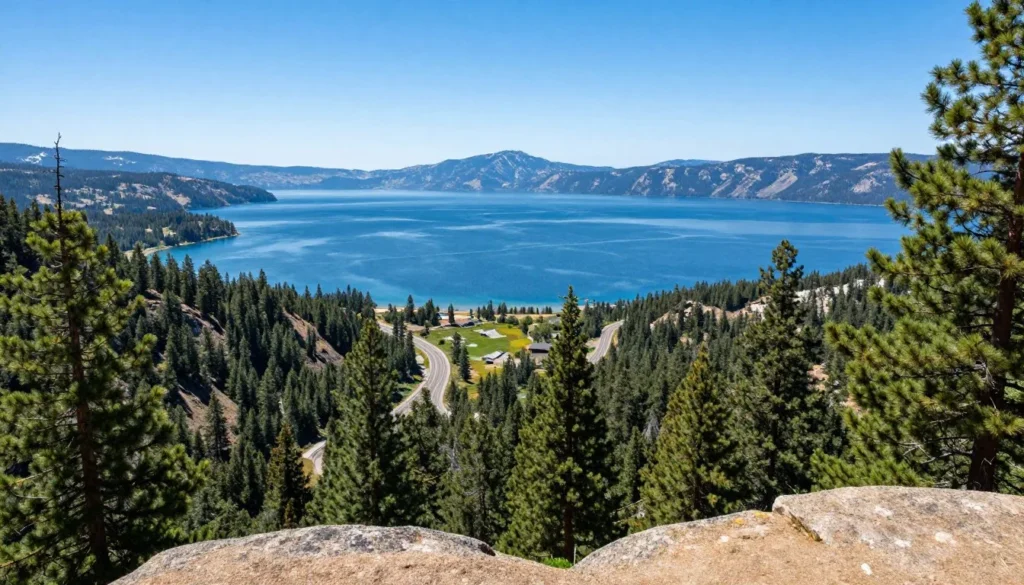 Scenic overlook view of Lake Tahoe from mountain highway